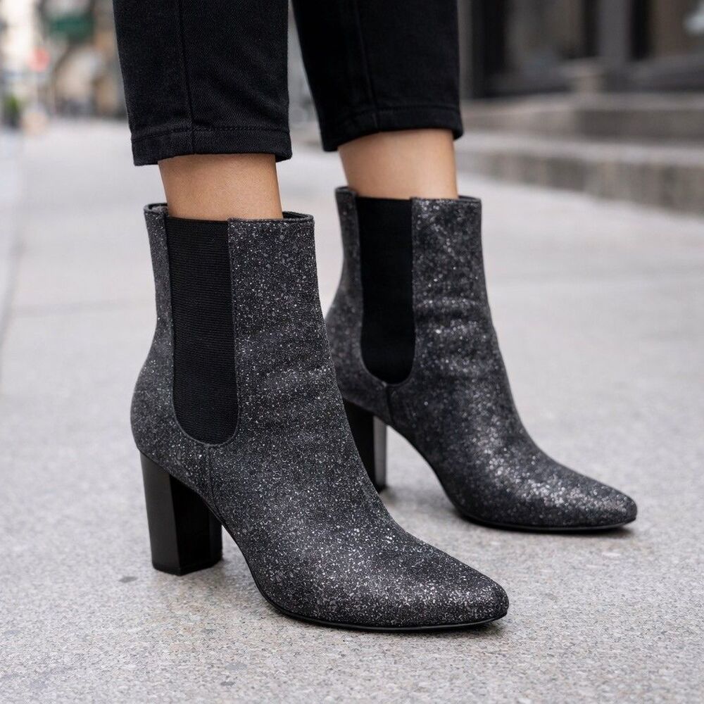 Donald J. Pliner Laila Womens Ankle Booties in Black Glitter Size 8.5 M Heels